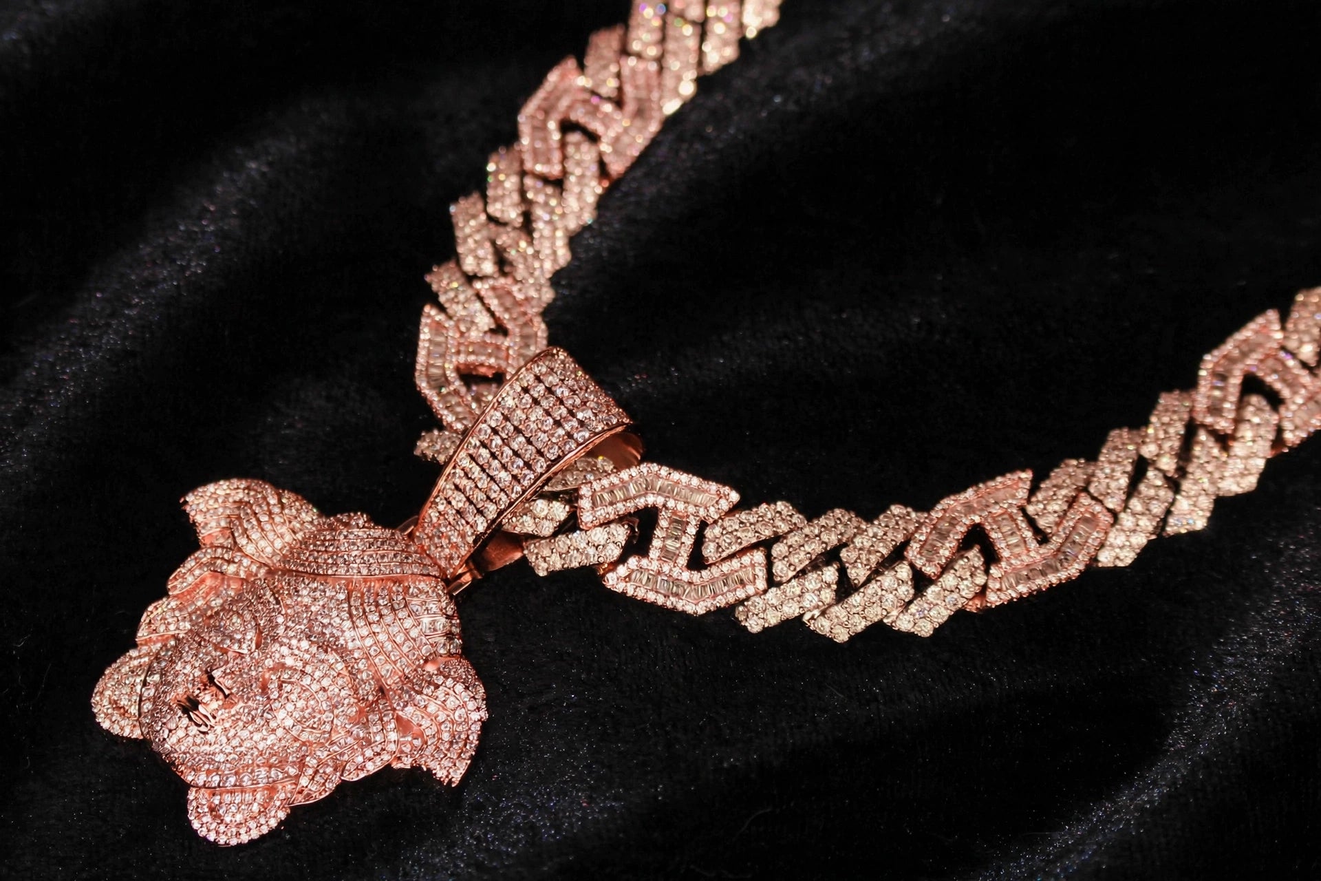 XL Medusa Pendant 14mm Figarucci 98.6ct Lab Sim VVS1 Diamond Necklace - Rose Gold