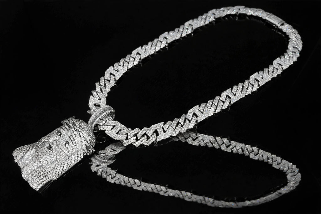 XXL JESUS Pendant 14mm Figarucci 98.6ct Lab Sim VVS1 Diamond Necklace