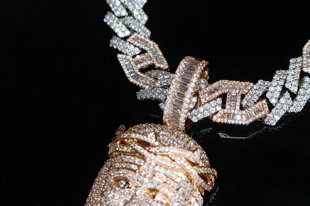 XXL JESUS Pendant 14mm Figarucci 98.6ct Lab Sim VVS1 Diamond Necklace - Two Tone White/Rose Gold
