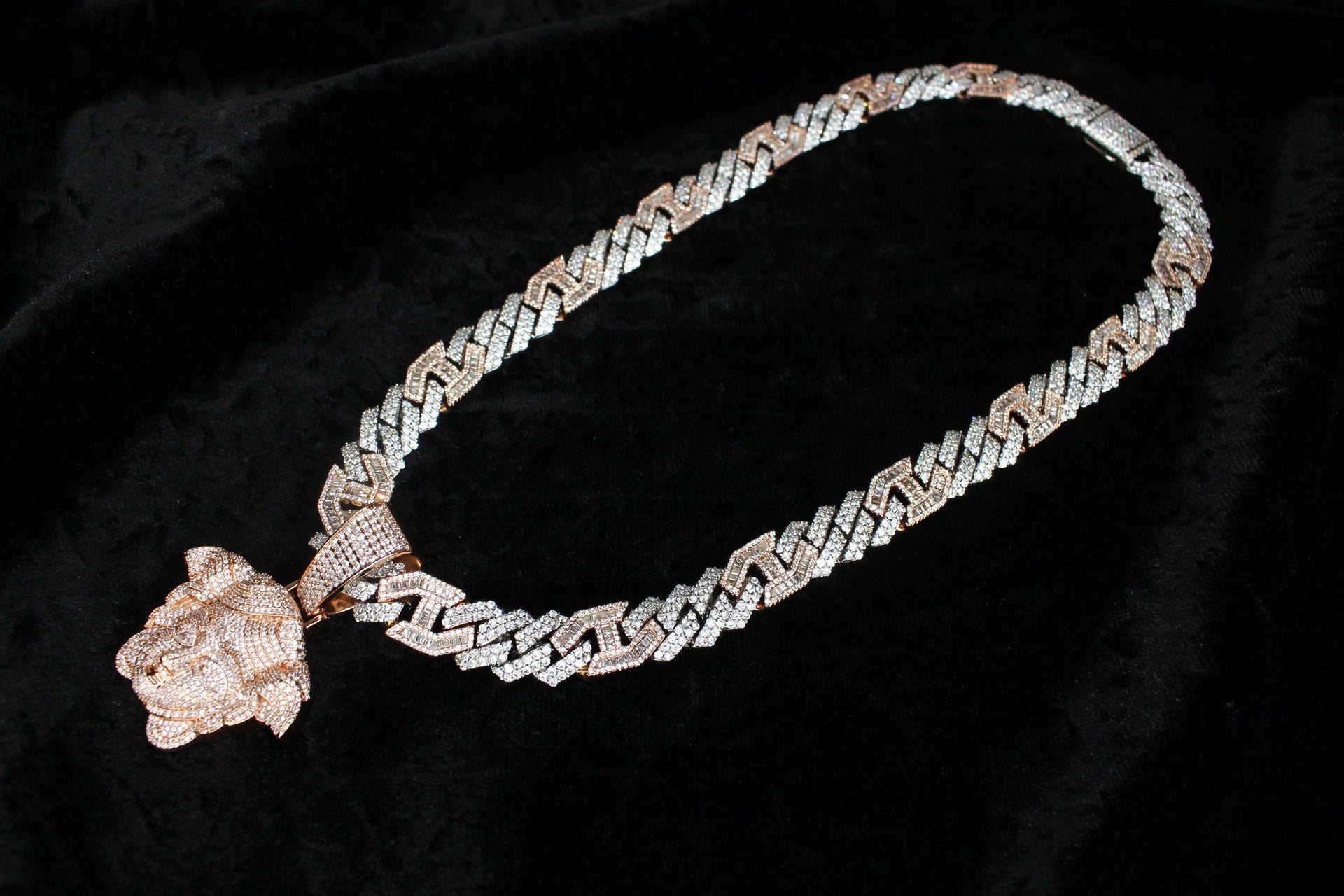 XL Medusa Pendant 14mm Figarucci 98.6ct Lab Sim VVS1 Diamond Necklace - Two Tone White/Rose Gold
