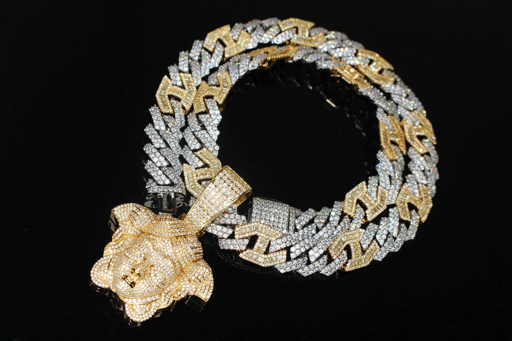XL Medusa Pendant 14mm Figarucci 98.6ct Lab Sim VVS1 Diamond Necklace - Two Tone White/Gold