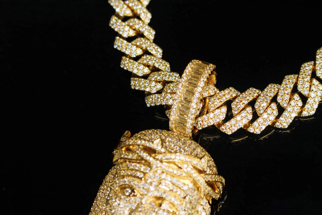 XXL JESUS Pendant 14mm Figarucci 98.6ct Lab Sim VVS1 Diamond Necklace - Gold