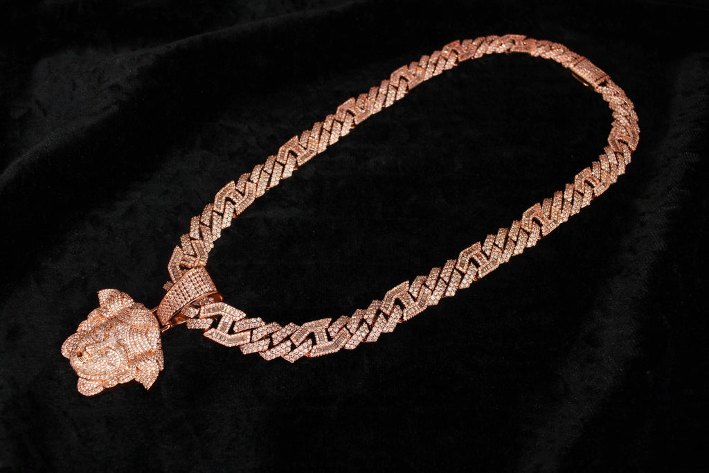 XL Medusa Pendant 14mm Figarucci 98.6ct Lab Sim VVS1 Diamond Necklace - Rose Gold