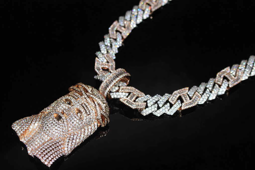 XXL JESUS Pendant 14mm Figarucci 98.6ct Lab Sim VVS1 Diamond Necklace - Two Tone White/Rose Gold