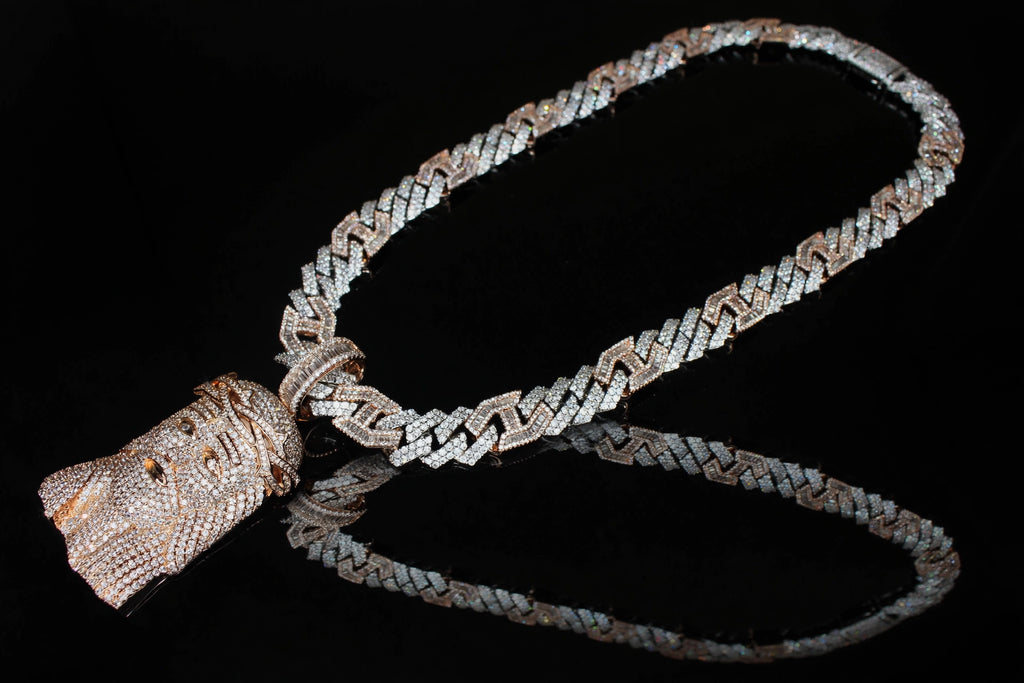 XXL JESUS Pendant 14mm Figarucci 98.6ct Lab Sim VVS1 Diamond Necklace - Two Tone White/Rose Gold