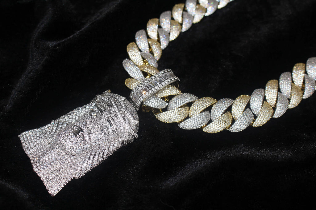 XXL Jesus Pendant 24mm Cuban Miami 196ct Lab Sim VVS1 Diamond Necklace - 1LB Weight GOLD 2-Tone