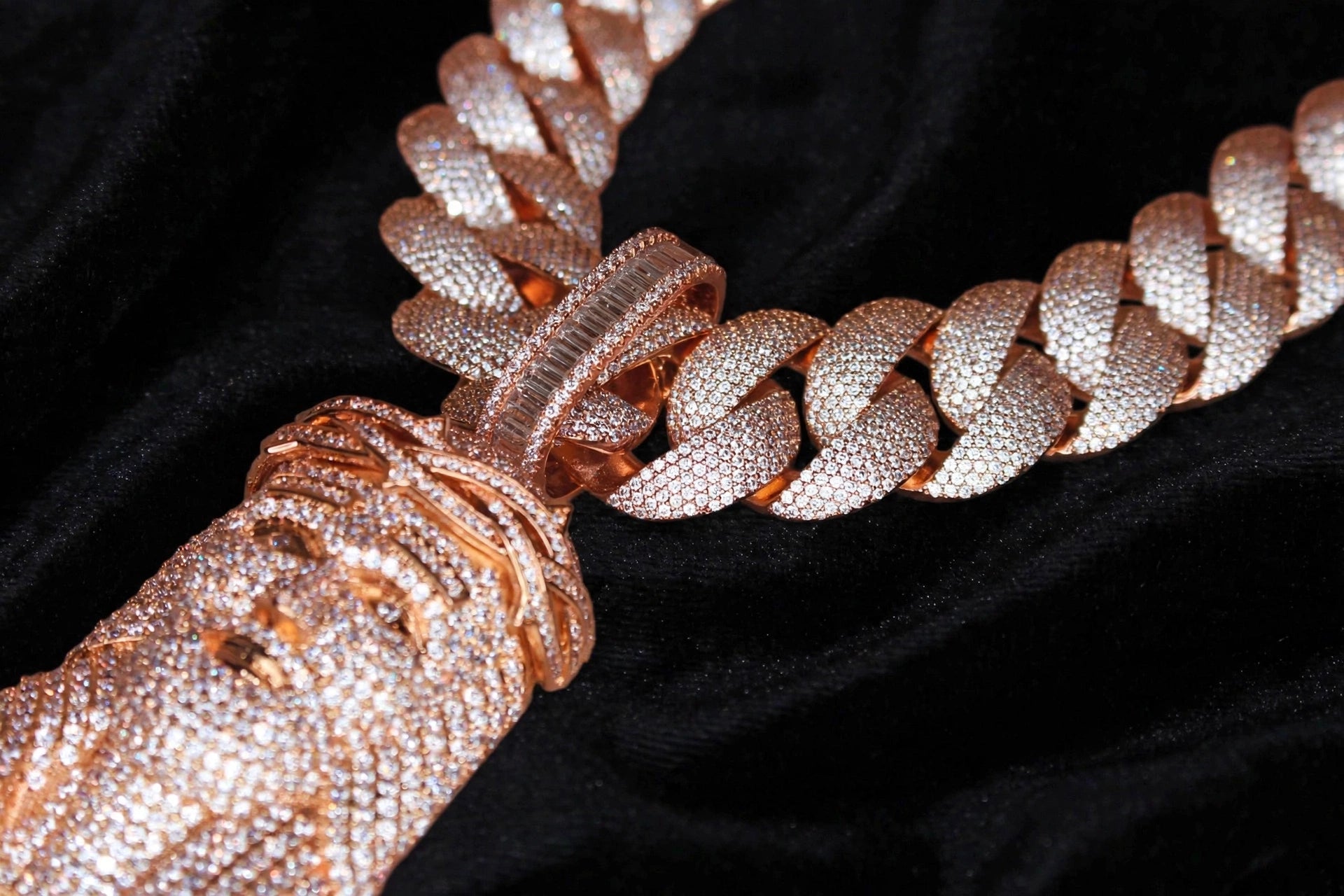 XXL Jesus Pendant 24mm Cuban Miami 196ct Lab Sim VVS1 Diamond Necklace - 1LB Weight Rose GOLD