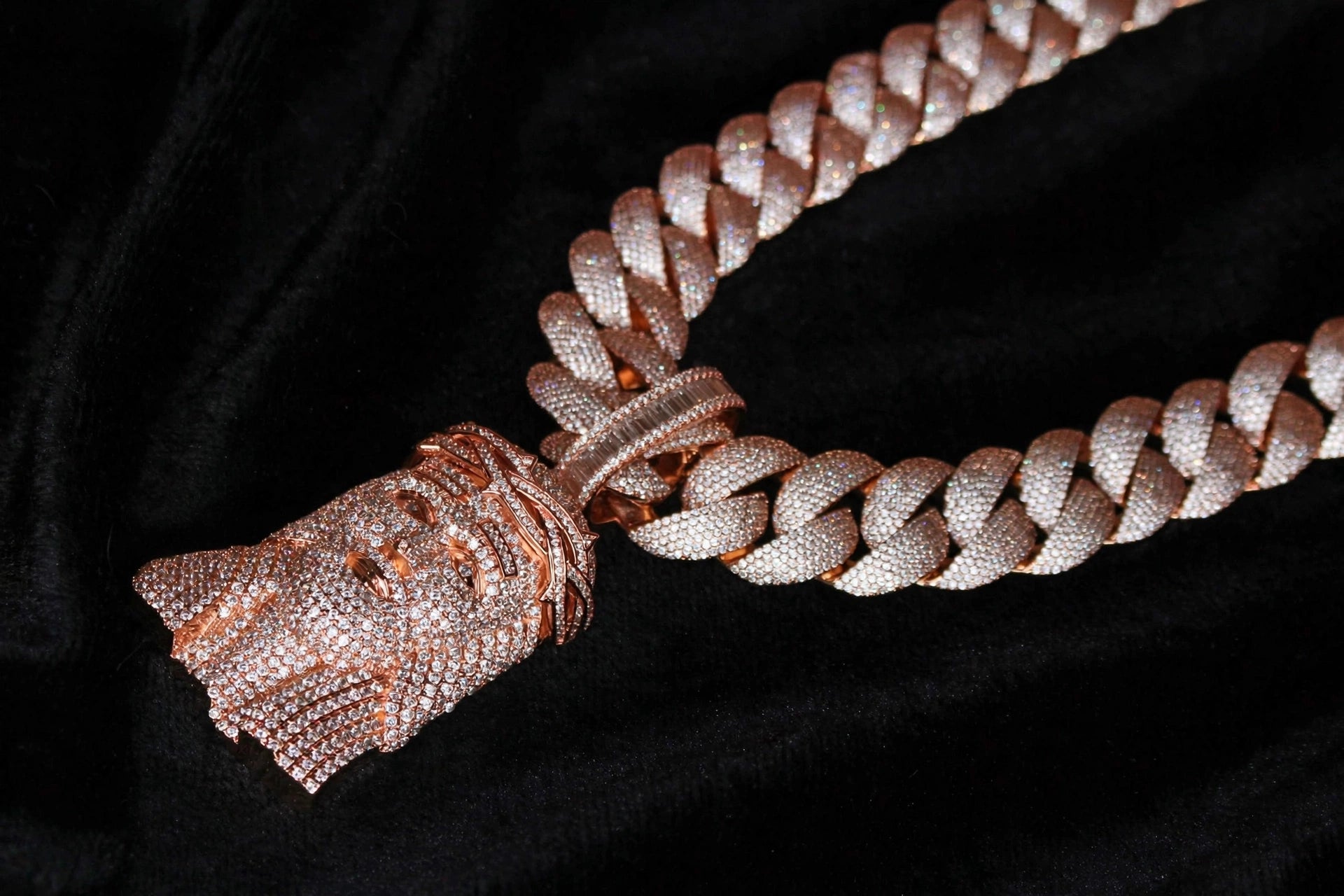 XXL Jesus Pendant 24mm Cuban Miami 196ct Lab Sim VVS1 Diamond Necklace - 1LB Weight Rose GOLD