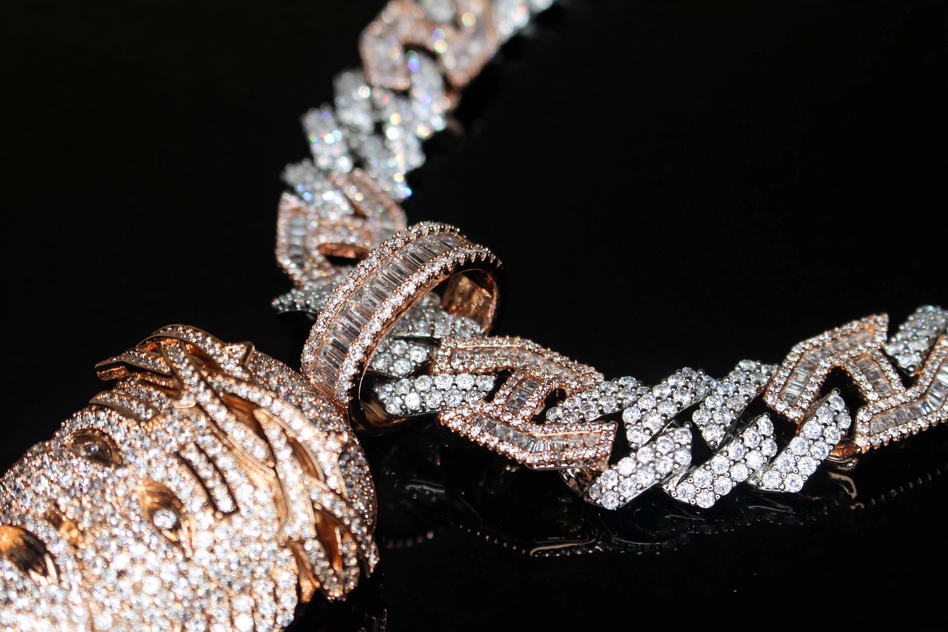XXL JESUS Pendant 14mm Figarucci 98.6ct Lab Sim VVS1 Diamond Necklace - Two Tone White/Rose Gold