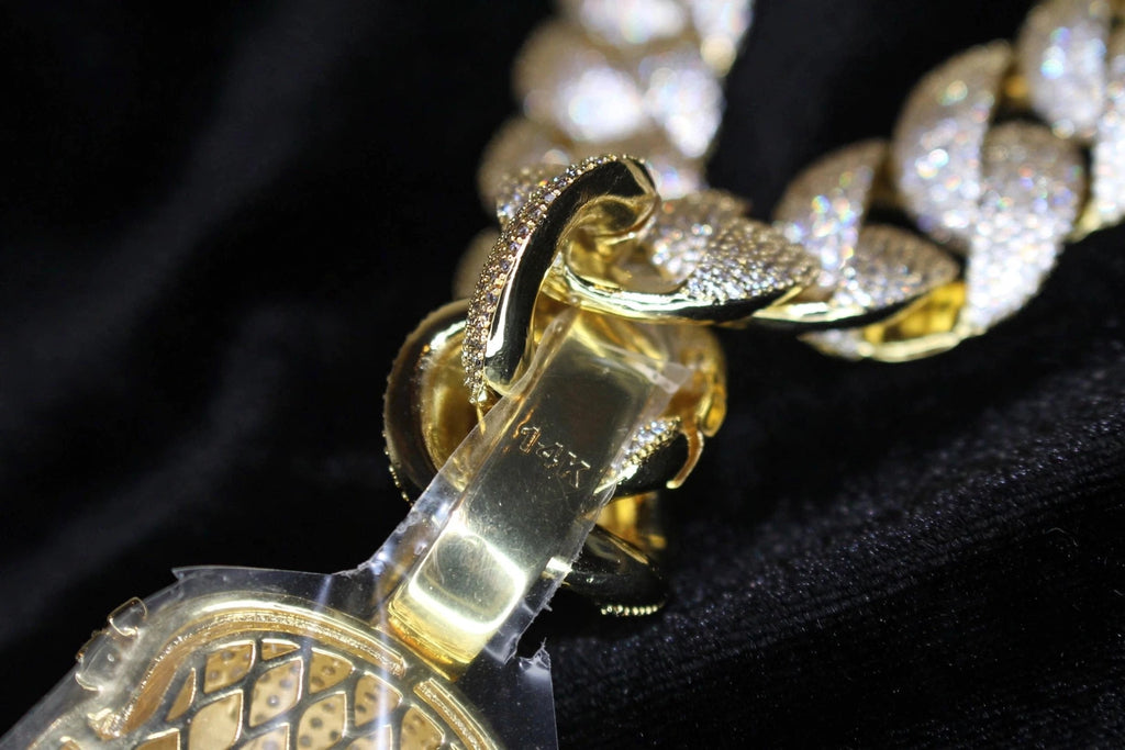 XXL Jesus Pendant 24mm Cuban Miami 196ct Lab Sim VVS1 Diamond Necklace - 1LB Weight GOLD