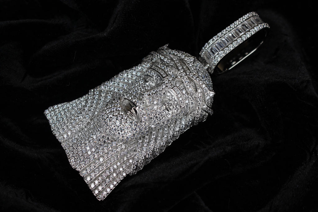 925 STERLING SILVER XXL JESUS HEAD MASSIVE Pendant 15.2ct Lab Sim BAGUETTE VVS1 Diamonds