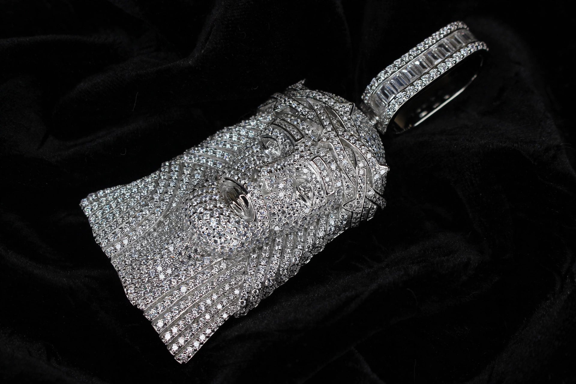 925 STERLING SILVER XXL JESUS HEAD MASSIVE Pendant 15.2ct Lab Sim BAGUETTE VVS1 Diamonds