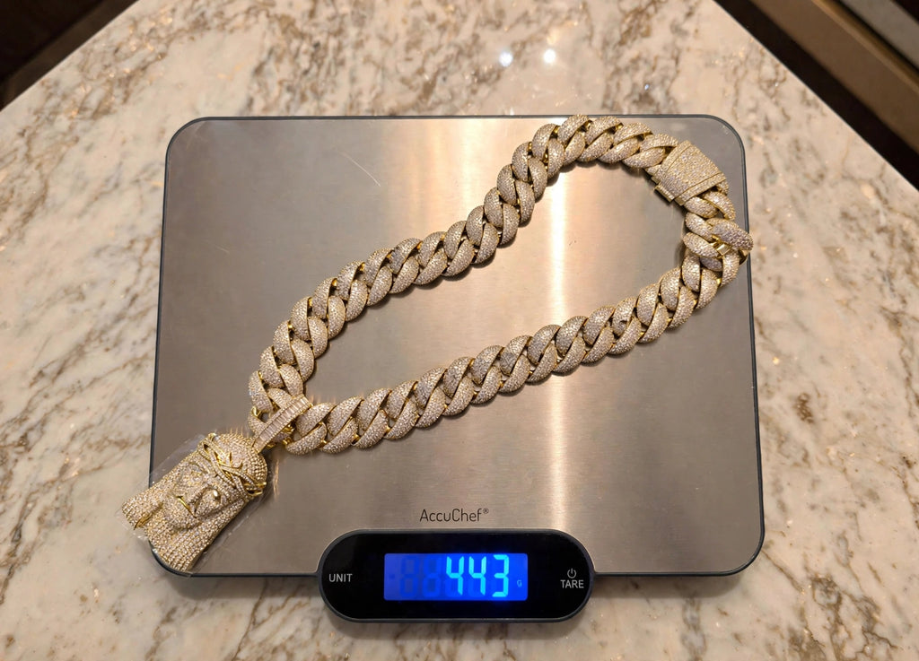 XXL Jesus Pendant 24mm Cuban Miami 196ct Lab Sim VVS1 Diamond Necklace - 1LB Weight GOLD