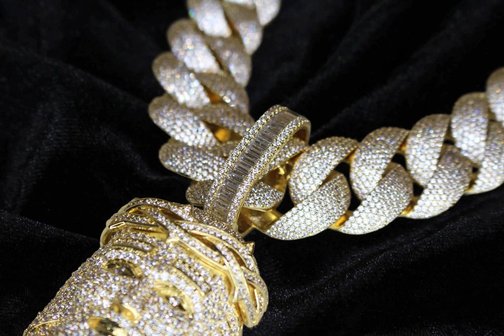 XXL Jesus Pendant 24mm Cuban Miami 196ct Lab Sim VVS1 Diamond Necklace - 1LB Weight GOLD