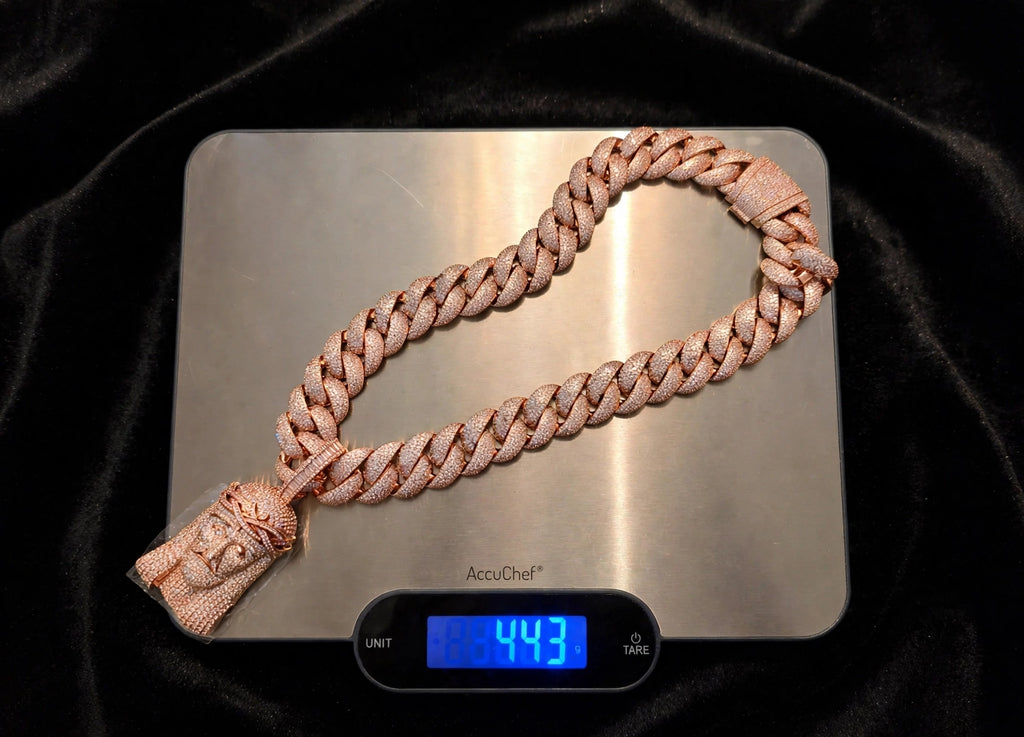 XXL Jesus Pendant 24mm Cuban Miami 196ct Lab Sim VVS1 Diamond Necklace - 1LB Weight Rose GOLD