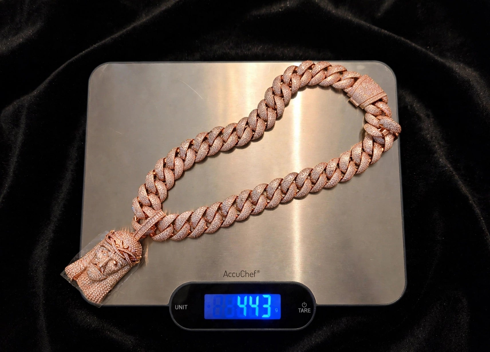 XXL Jesus Pendant 24mm Cuban Miami 196ct Lab Sim VVS1 Diamond Necklace - 1LB Weight Rose GOLD