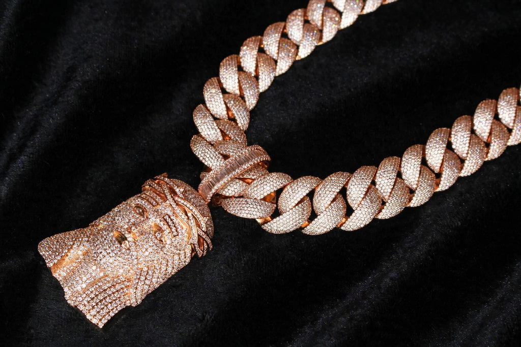 XXL Jesus Pendant 24mm Cuban Miami 196ct Lab Sim VVS1 Diamond Necklace - 1LB Weight Rose GOLD