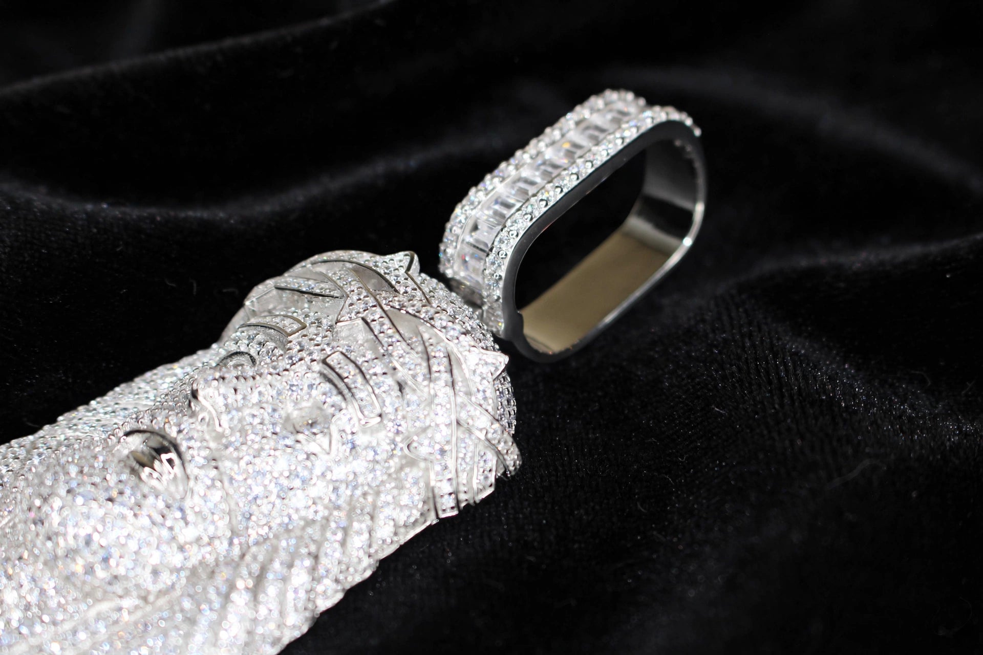 925 STERLING SILVER XXL JESUS HEAD MASSIVE Pendant 15.2ct Lab Sim BAGUETTE VVS1 Diamonds