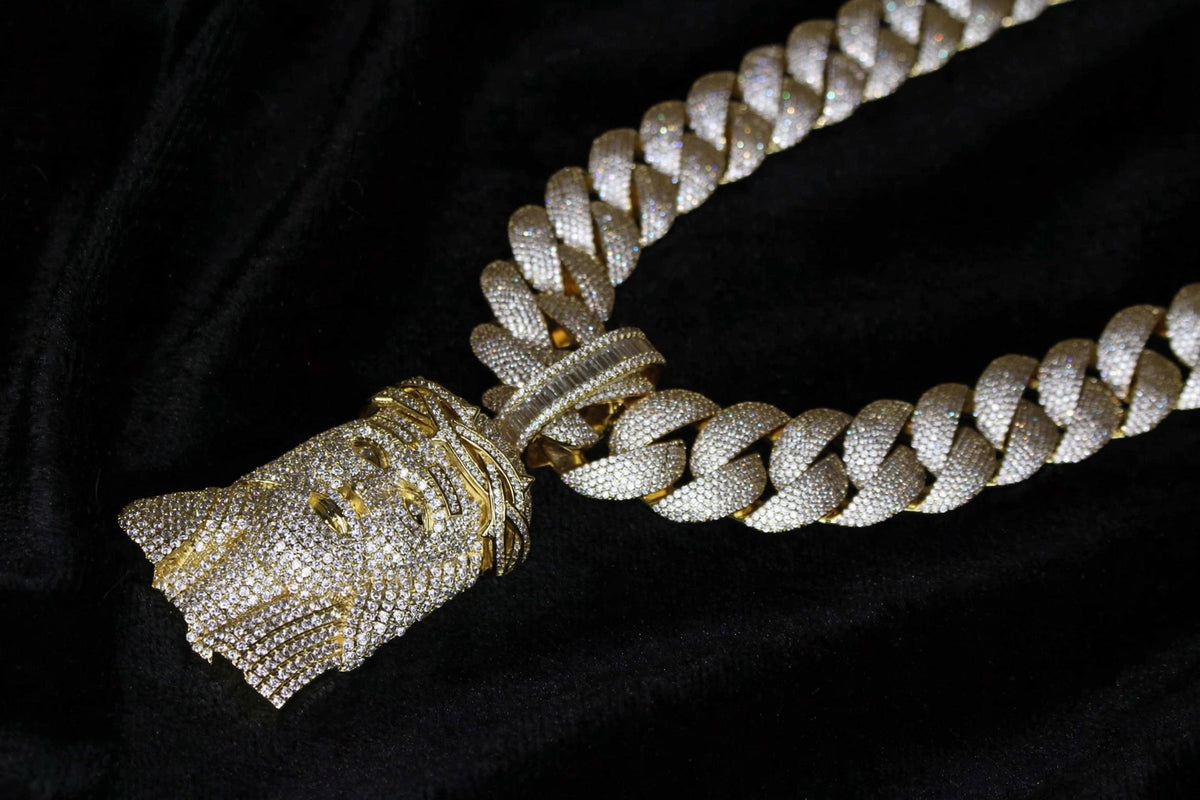 XXL Jesus Pendant 24mm Cuban Miami 196ct Lab Sim VVS1 Diamond Necklace - 1LB Weight GOLD