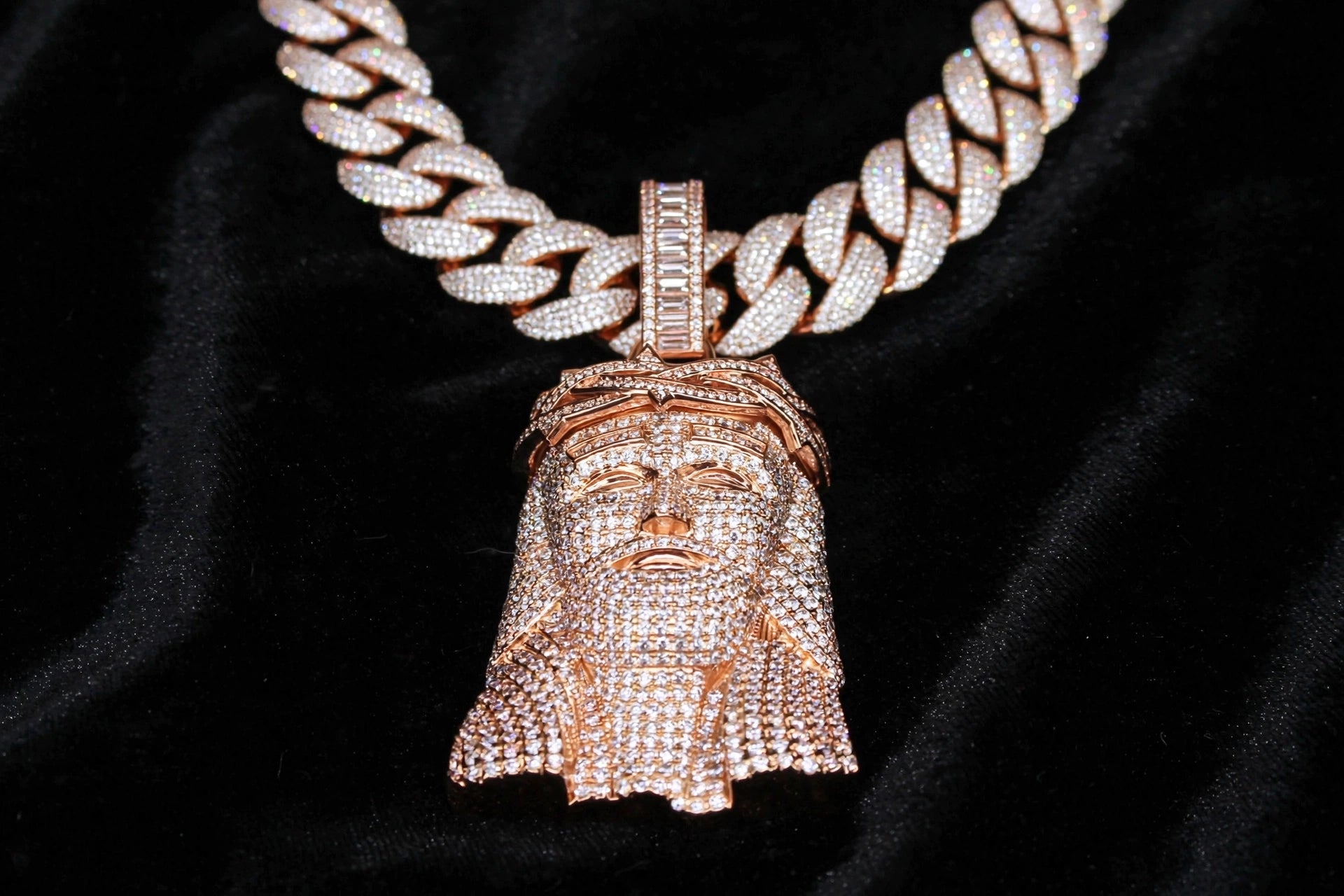 XXL Jesus Pendant 24mm Cuban Miami 196ct Lab Sim VVS1 Diamond Necklace - 1LB Weight Rose GOLD