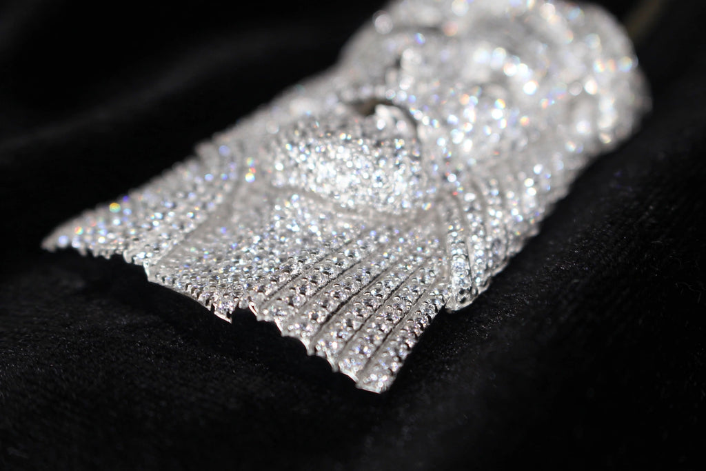 925 STERLING SILVER XXL JESUS HEAD MASSIVE Pendant 15.2ct Lab Sim BAGUETTE VVS1 Diamonds