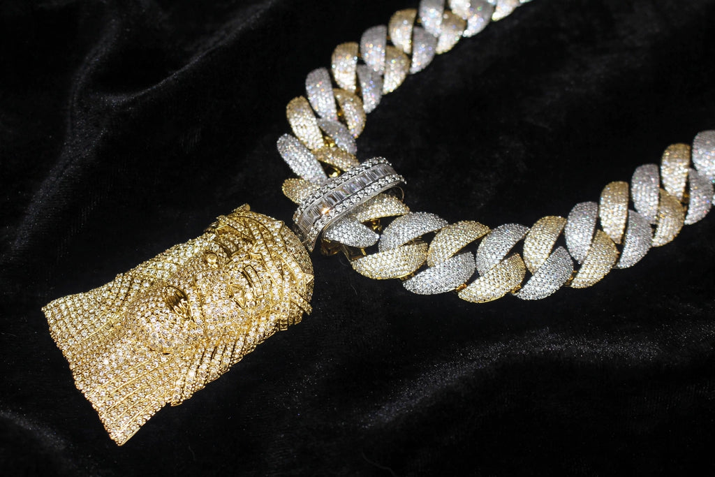 XXL Jesus Pendant 24mm Cuban Miami 196ct Lab Sim VVS1 Diamond Necklace - 1LB Weight GOLD Two-Tone