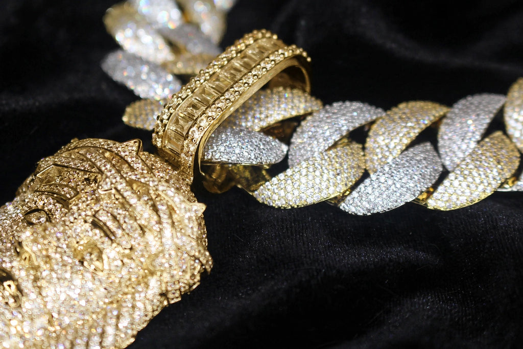 XXL Jesus Pendant 24mm Cuban Miami 196ct Lab Sim VVS1 Diamond Necklace - 1LB Weight GOLD Two-Tone