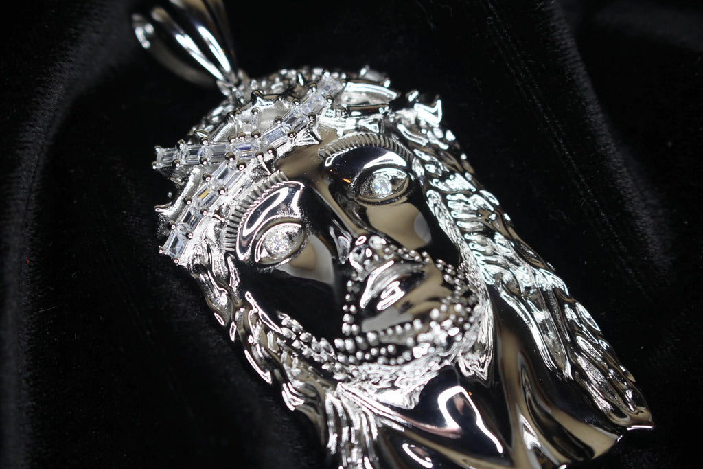 925 Sterling Silver XL JESUS Pendant 2.2ct BAGUETTE Lab Sim VVS1 Diamonds