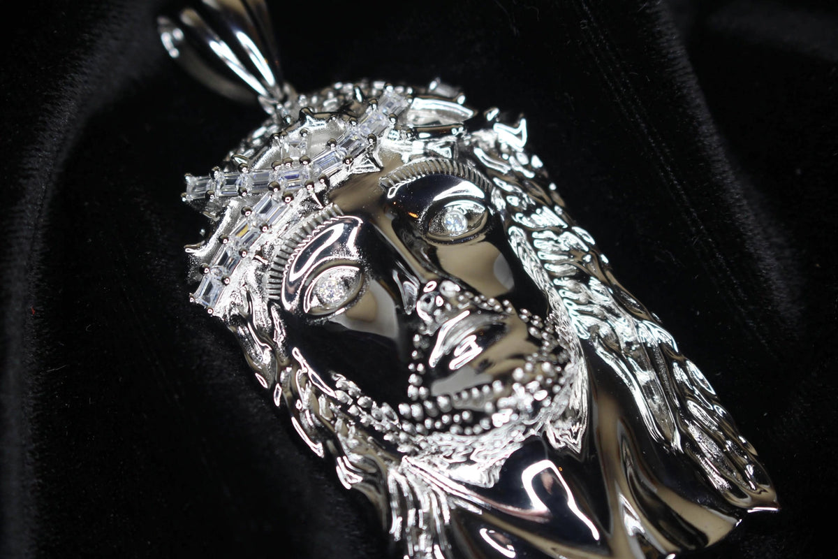 925 Sterling Silver XL JESUS Pendant 2.2ct BAGUETTE Lab Sim VVS1 Diamonds