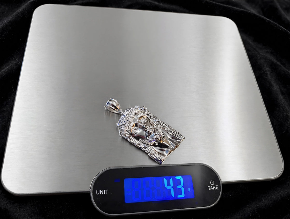 925 Sterling Silver XL JESUS Pendant 2.2ct BAGUETTE Lab Sim VVS1 Diamonds