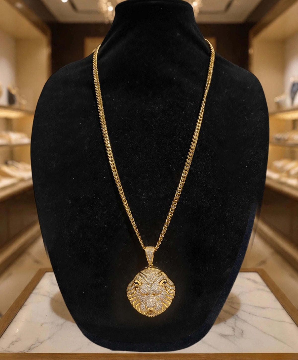 XL LION Pendant 12.6ct Lab Sim VVS1 Diamond Cuban Miami Necklace- GOLD