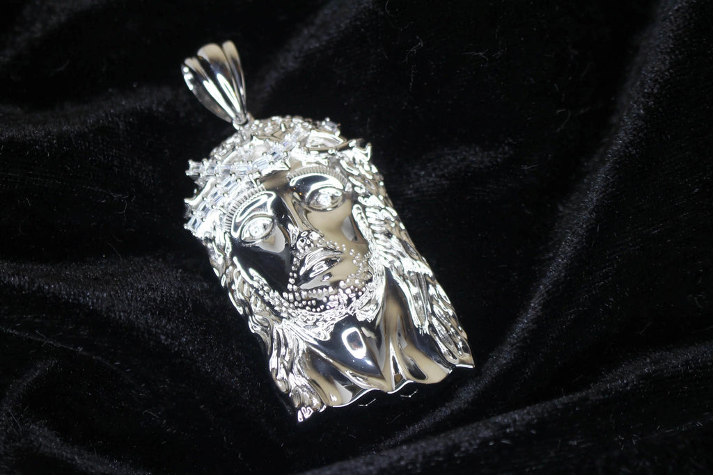 925 Sterling Silver XL JESUS Pendant 2.2ct BAGUETTE Lab Sim VVS1 Diamonds