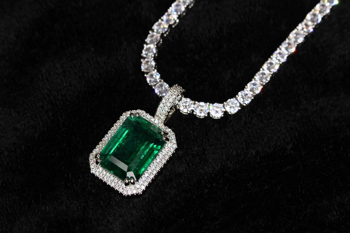 4mm EMERALD GREEN Ruby Tennis Chain Necklace 75ct Lab Sim Diamond Pendant