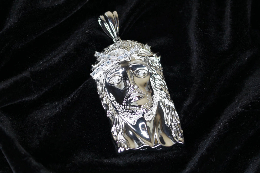 925 Sterling Silver XL JESUS Pendant 2.2ct BAGUETTE Lab Sim VVS1 Diamonds