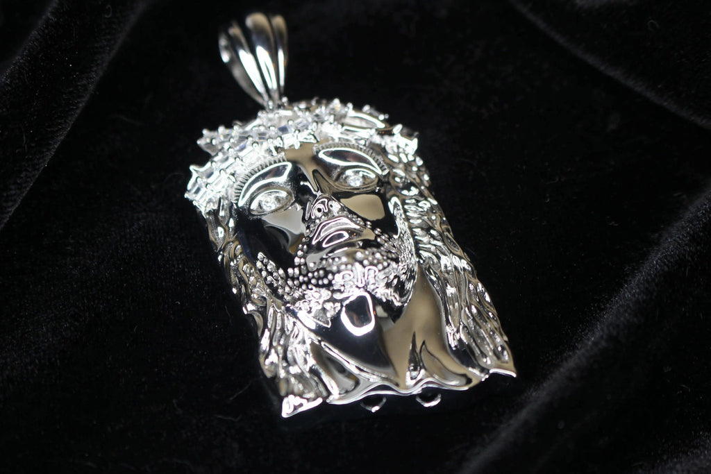 925 Sterling Silver XL JESUS Pendant 2.2ct BAGUETTE Lab Sim VVS1 Diamonds