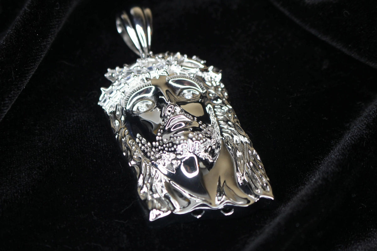 925 Sterling Silver XL JESUS Pendant 2.2ct BAGUETTE Lab Sim VVS1 Diamonds
