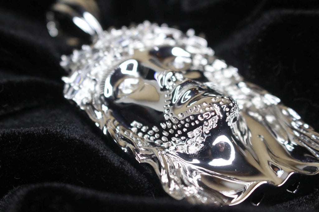 925 Sterling Silver XL JESUS Pendant 2.2ct BAGUETTE Lab Sim VVS1 Diamonds