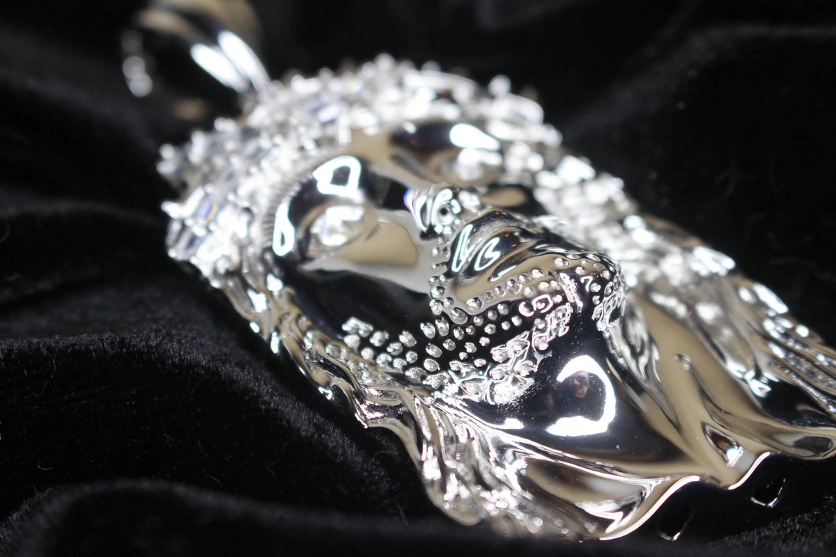 925 Sterling Silver XL JESUS Pendant 2.2ct BAGUETTE Lab Sim VVS1 Diamonds