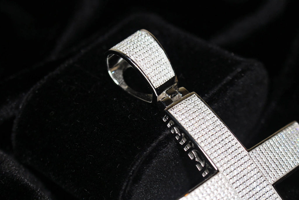 XL CROSS MASSIVE Pendant 12.6ct Lab Sim VVS1 Diamonds - 925 STERLING SILVER