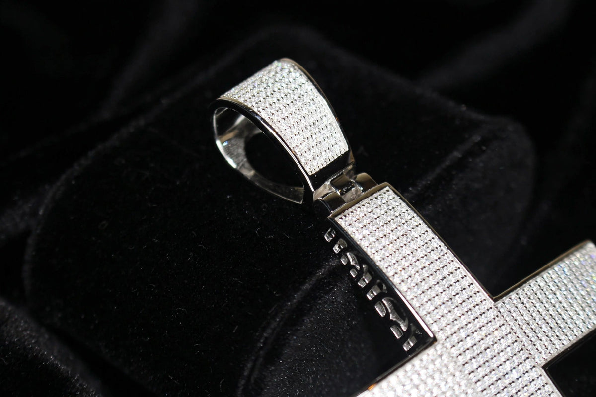 XL CROSS MASSIVE Pendant 12.6ct Lab Sim VVS1 Diamonds - 925 STERLING SILVER