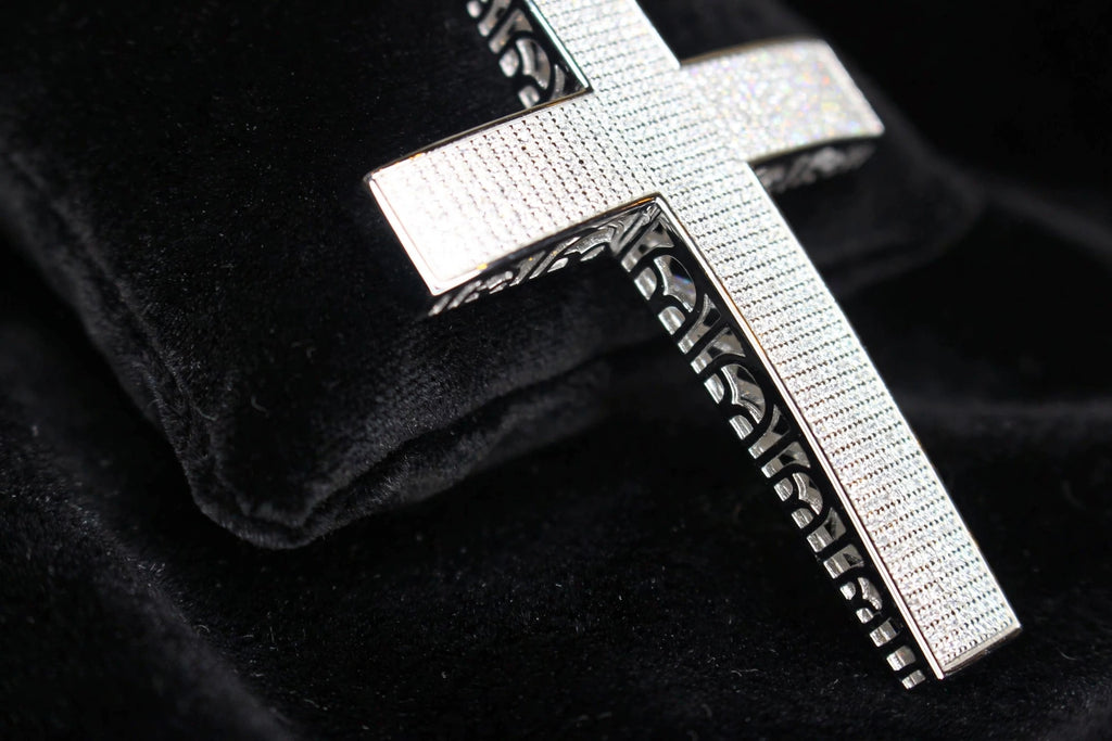 XL CROSS MASSIVE Pendant 12.6ct Lab Sim VVS1 Diamonds - 925 STERLING SILVER