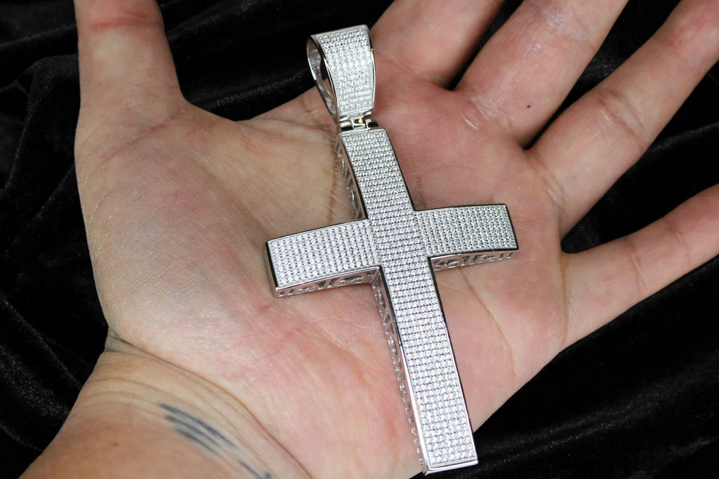 XL CROSS MASSIVE Pendant 12.6ct Lab Sim VVS1 Diamonds - 925 STERLING SILVER