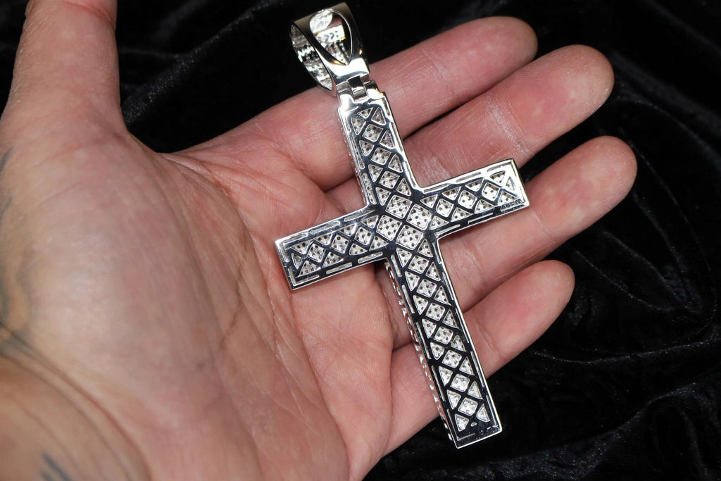 XL CROSS MASSIVE Pendant 12.6ct Lab Sim VVS1 Diamonds - 925 STERLING SILVER