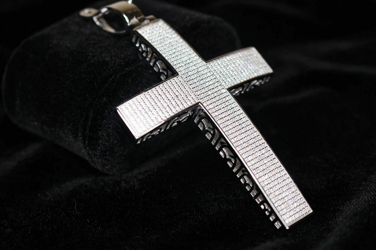 XL CROSS MASSIVE Pendant 12.6ct Lab Sim VVS1 Diamonds - 925 STERLING SILVER
