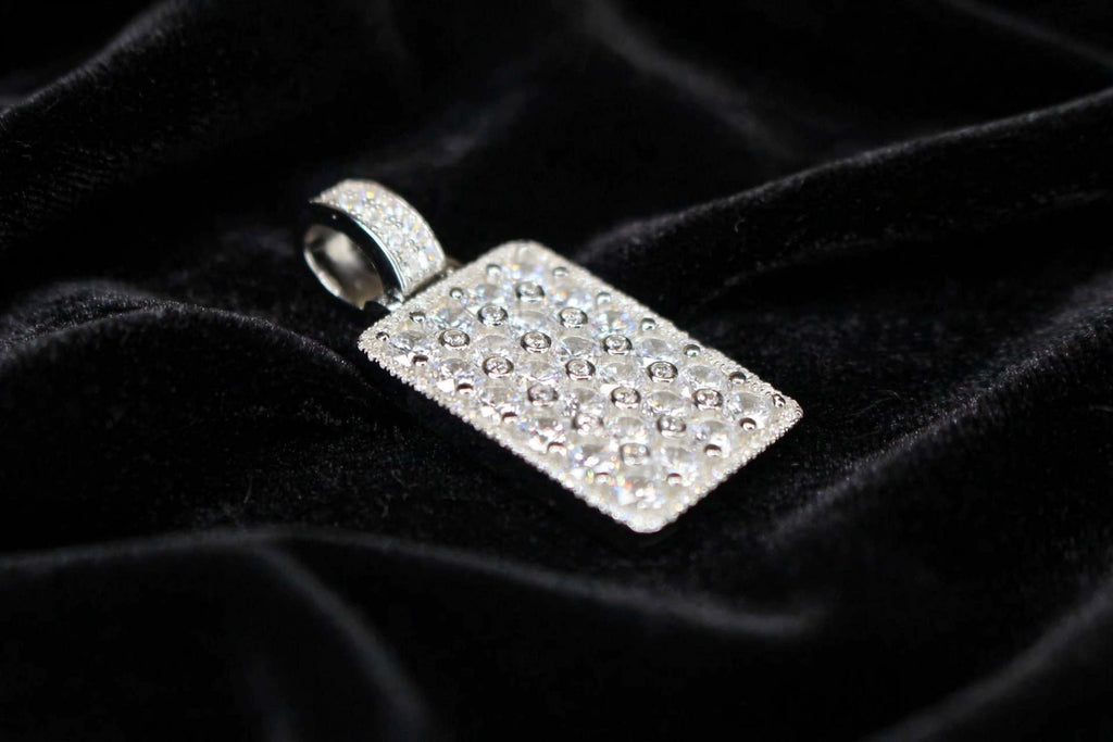925 Sterling Silver DOG TAG PENDANT 8.6ct Lab Sim VVS1 Diamonds 18g