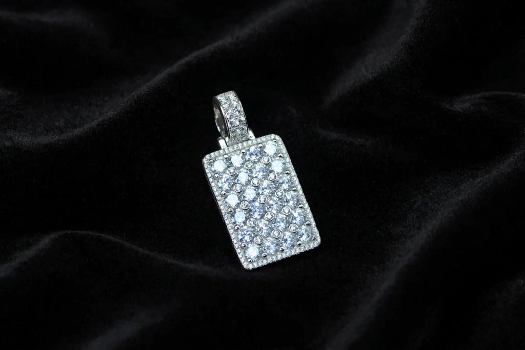 925 Sterling Silver DOG TAG PENDANT 8.6ct Lab Sim VVS1 Diamonds 18g