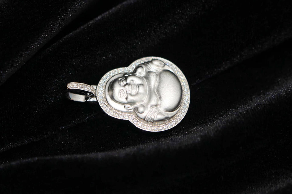 Happy Buddha GENUINE 925 Sterling Silver 2.2ct Lab VVS1 Sim Diamond Pendant 9g