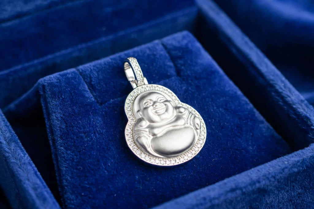 Happy Buddha GENUINE 925 Sterling Silver 2.2ct Lab VVS1 Sim Diamond Pendant 9g