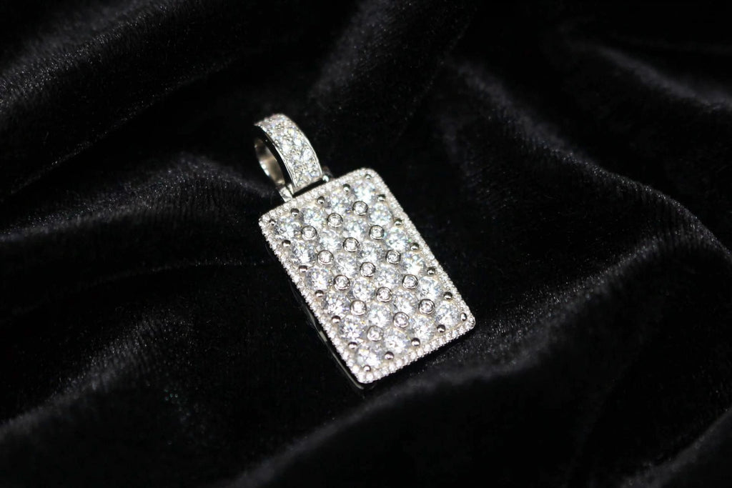 925 Sterling Silver DOG TAG PENDANT 8.6ct Lab Sim VVS1 Diamonds 18g