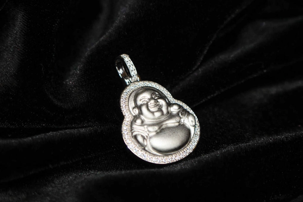 Happy Buddha GENUINE 925 Sterling Silver 2.2ct Lab VVS1 Sim Diamond Pendant 9g